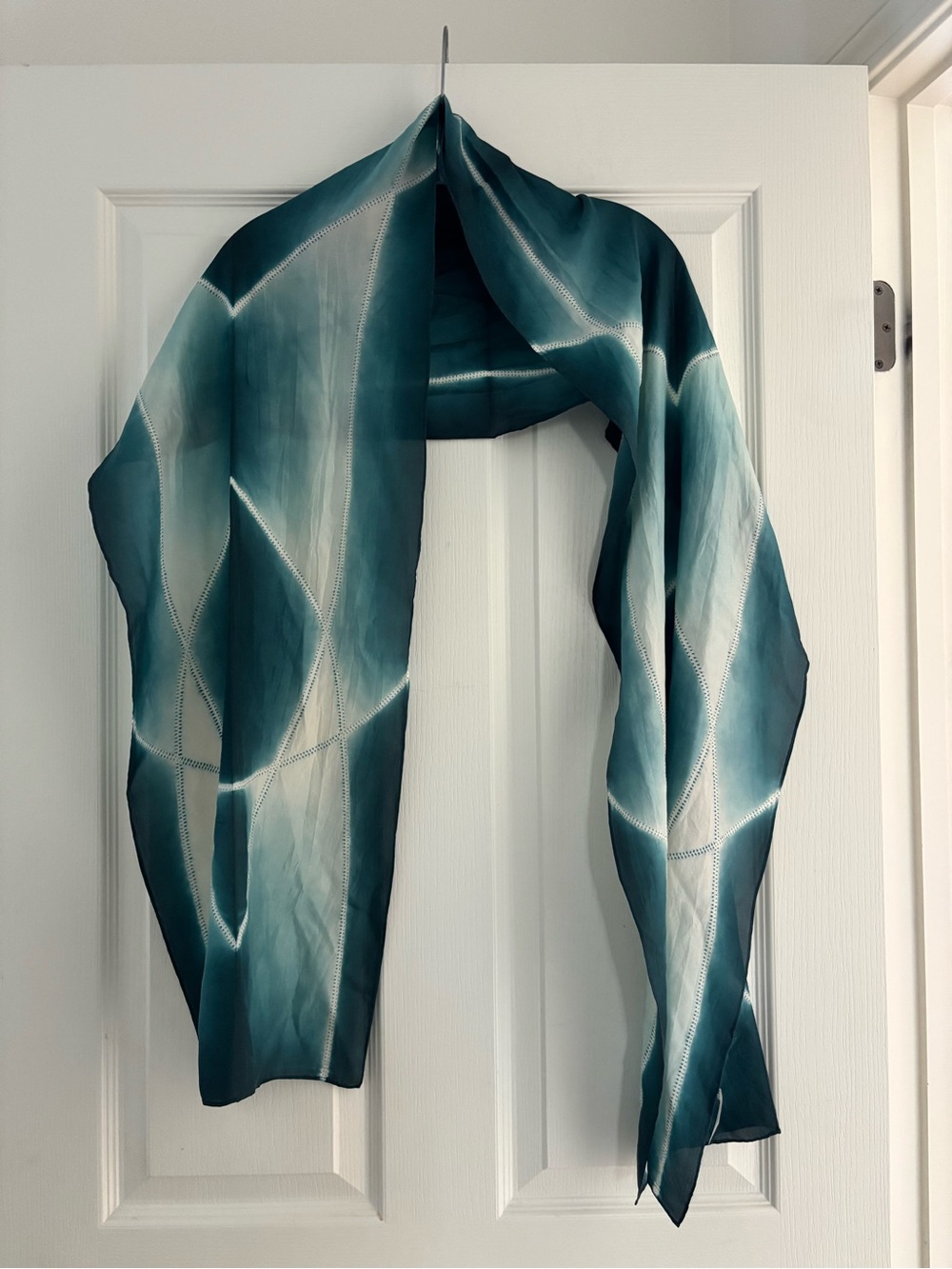 Eileen Fisher Hand dyed Japanese Silk Ombre Teal Rectangular Scarf